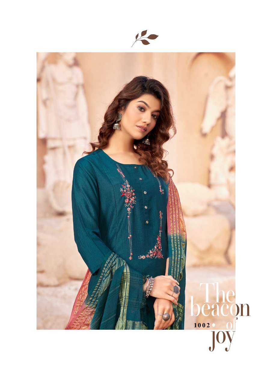 Parra Studio-Apsara Vol 1- Chinon Silk-With-Embroidery-Handwork-Kurti-with-Khatli-Work-Embroidery-Work-Pant-and -Fancy-Dupatta -1002-C
